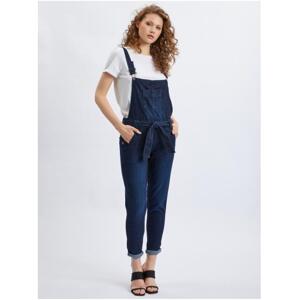 Tmavomodré dámske džínsy slim fit strihu so šnúrkou