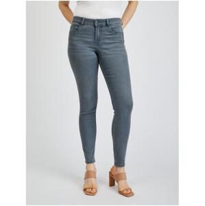 Šedé dámske džínsy skinny fit