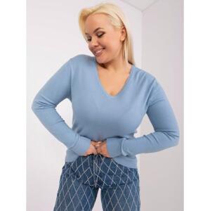 Dámsky viskózový pletený sveter plus size TEM svetlomodrý