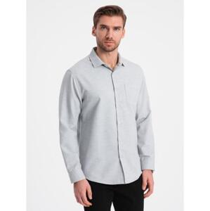 Pánska košeľa REGULAR FIT s vreckami V2 OM-SHCS-0148 svetlosivá melanžová