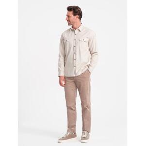 Pánska bavlnená košeľa REGULAR FIT s vreckami na gombíky V4 OM-SHCS-0146 olivová