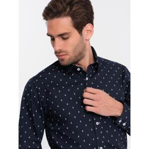Pánska bavlnená košeľa SLIM FIT s kotvami tmavomodrá