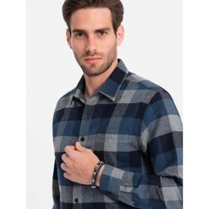 Pánska kockovaná flanelová košeľa V4 OM-SHCS-0150 modrá