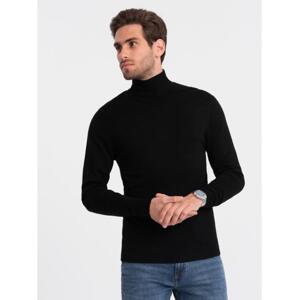 Pánsky pletený rolák vo fitted strihu s viskózou V1 OM-SWTN-0101 čierny