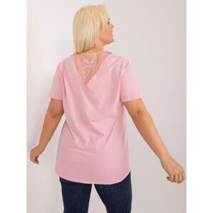 Blúzka plus size s ozdobným výstrihom NIRA svetloružová