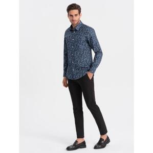 Pánska bavlnená košeľa SLIM FIT so vzorom tmavomodrá