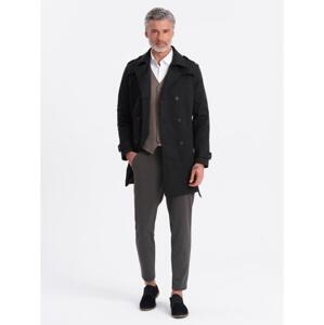 Pánsky kabát SLIM FIT s opaskom čierny