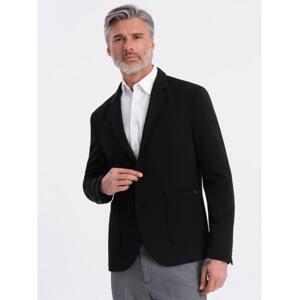 Pánske sako s vreckami so záplatami V5 OM-BLZB-0127 čierna