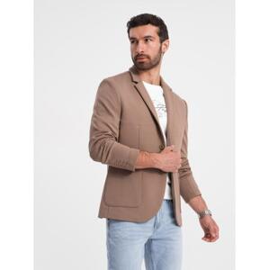 Pánske sako s vreckami s nášivkami V3 OM-BLZB-0127 tmavobéžová