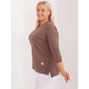Dámska blúzka s okrúhlym výstrihom plus size hnedá