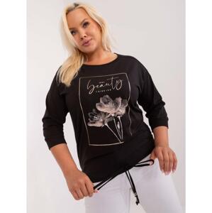 Dámska plus size bavlnená blúzka s potlačou čierna