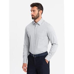 Pánska košeľa SLIM FIT z ozdobnej tkaniny s vreckom sivá