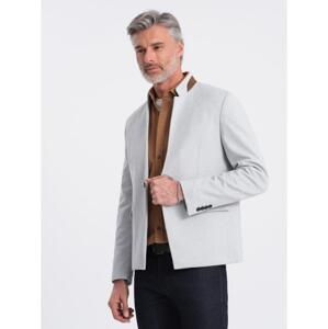 Pánske melanžové sako z melíru so stojačikom - sivý melír V4 OM-BLZB-0131