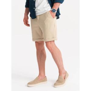 Pánske pletené šortky s elastickým pásom - pieskové V3 OM-SRCS-0107