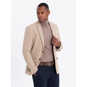 Elegantné pánske kockované sako s prímesou vlny - sivé V1 OM-BLZB-0137