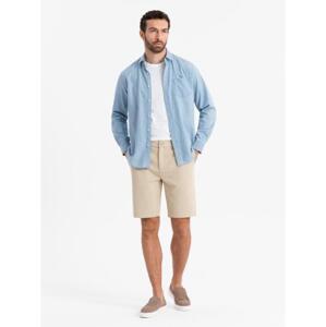 Pánske krátke šortky SLIM FIT zo štruktúrovaného melanžového úpletu - čierne V2 OM-SRCS-0166
