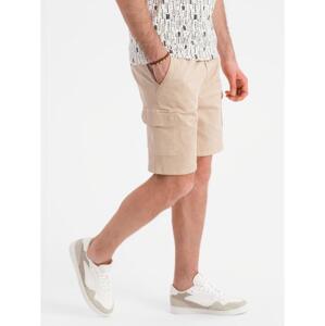 Pánske bavlnené cargo šortky s elastickým pásom - béžové V3 OM-SRCG-0190