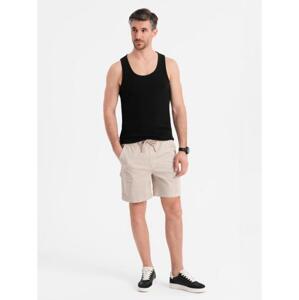 Pánske voľné šortky s cargo vreckami - smotanové V1 OM-SRCG-0194
