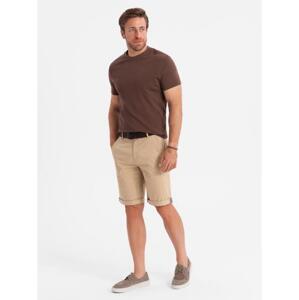 Klasické pánske chino šortky s ohrnutou nohavicou - béžové V11 OM-SRCS-0197