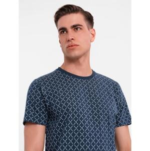 Pánske pletené tričko s celoplošnou potlačou - tmavomodré V1 OM-TSFP-0250