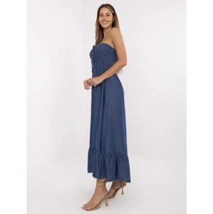 Tmavomodré šaty bandeau s volánmi