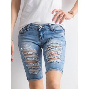 Dámske bermudy s dierami denim OVA modré