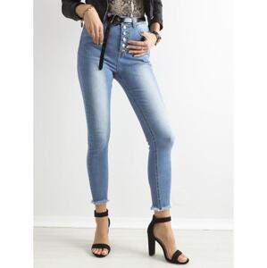 Dámske džínsy s vysokým pásom a gombíkmi faded SKINNY blue