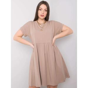 Dámske plus size šaty s krátkym rukávom MOLLY dark beige