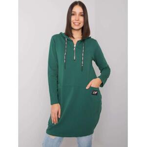 Dámska bavlnená plus size tunika s kapucňou KIERRA tmavozelená