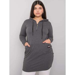 Dámska bavlnená plus size tunika s kapucňou KIERRA tmavo šedá