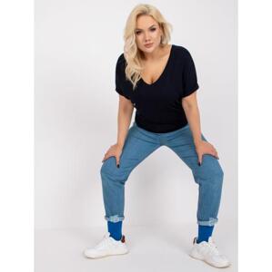 Dámska viskózna blúzka s krátkymi rukávmi plus size DINA navy blue