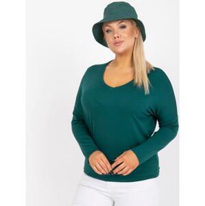 Dámska hladká blúzka plus size ELISA tmavozelená s výstrihom do V