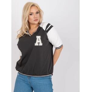 Dámska blúzka plus size RONA s výstrihom do V v khaki a bielej farbe