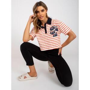 Dámska košeľa s golierom POLO biela a oranžová
