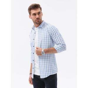 Pánske tričko s dlhým rukávom REGULAR FIT biela/modrá