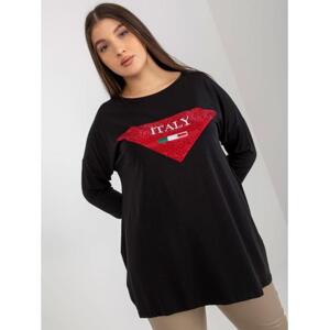 Dámska blúzka s aplikáciou a potlačou plus size KAIRI čierna