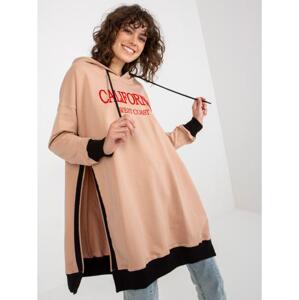 Dámska mikina s kapucňou a nápisom oversize dlhá CHYNA béžová