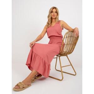 Dámske šaty s volánikom a elastickým pásom FRESH MADE tmavo ružové